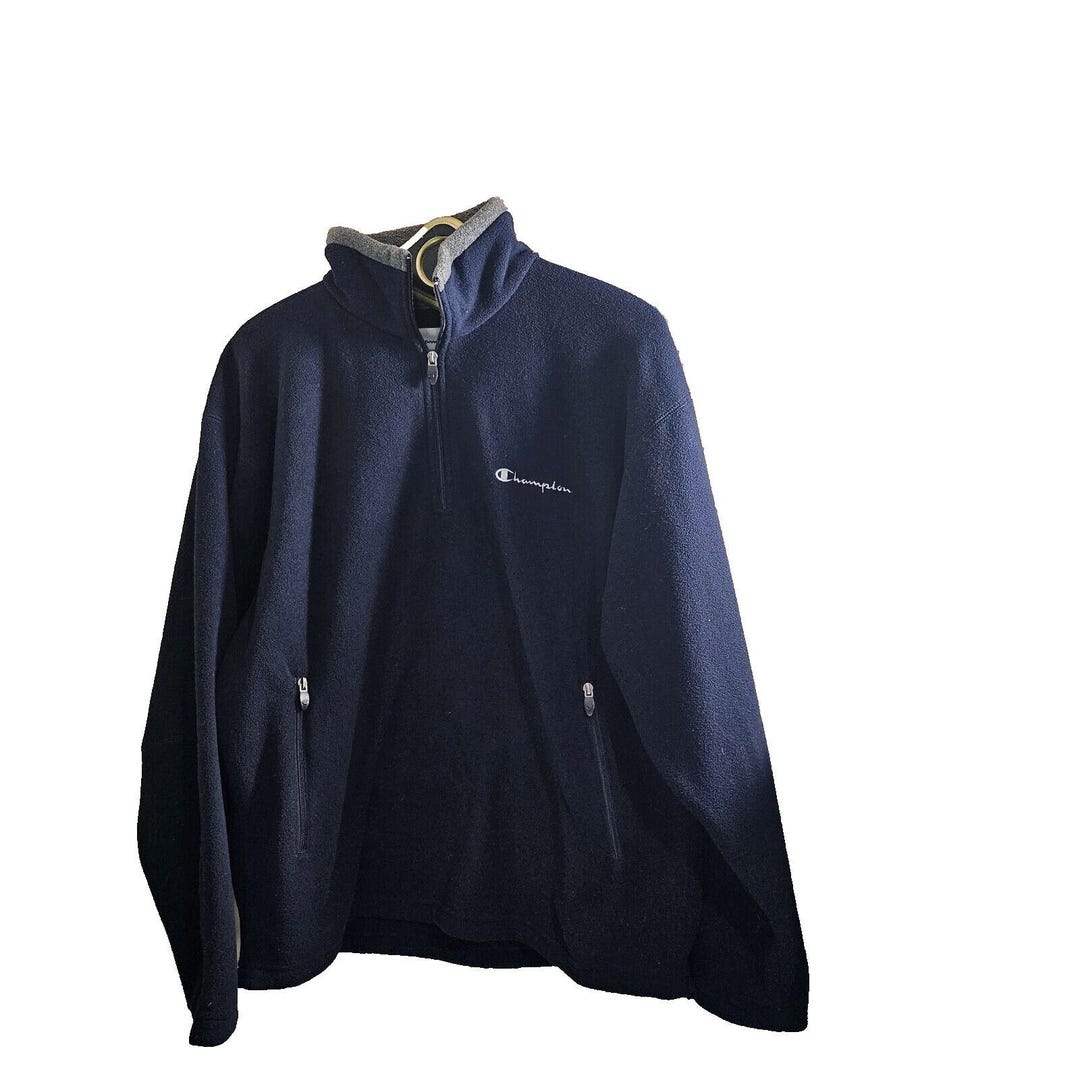 Vintage Champion Mens 1/4 Zip Navy With Embroidery Size Med Very