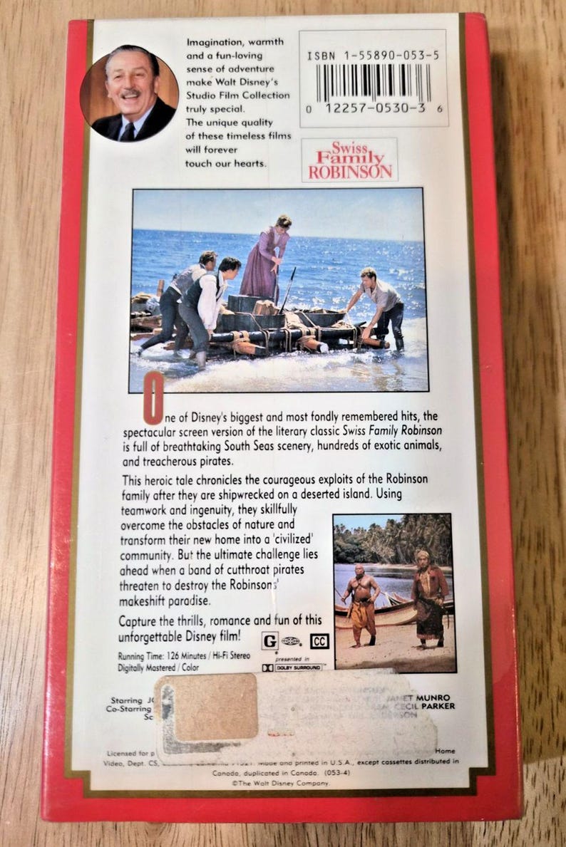 Walt Disney's Studio Film Collection Swiss Family Robinson VHS Video ...