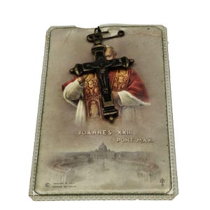 Cartão de Oração Sagrada Vintage Papa João XXIII 1958 com Crucifixo e capa protetora