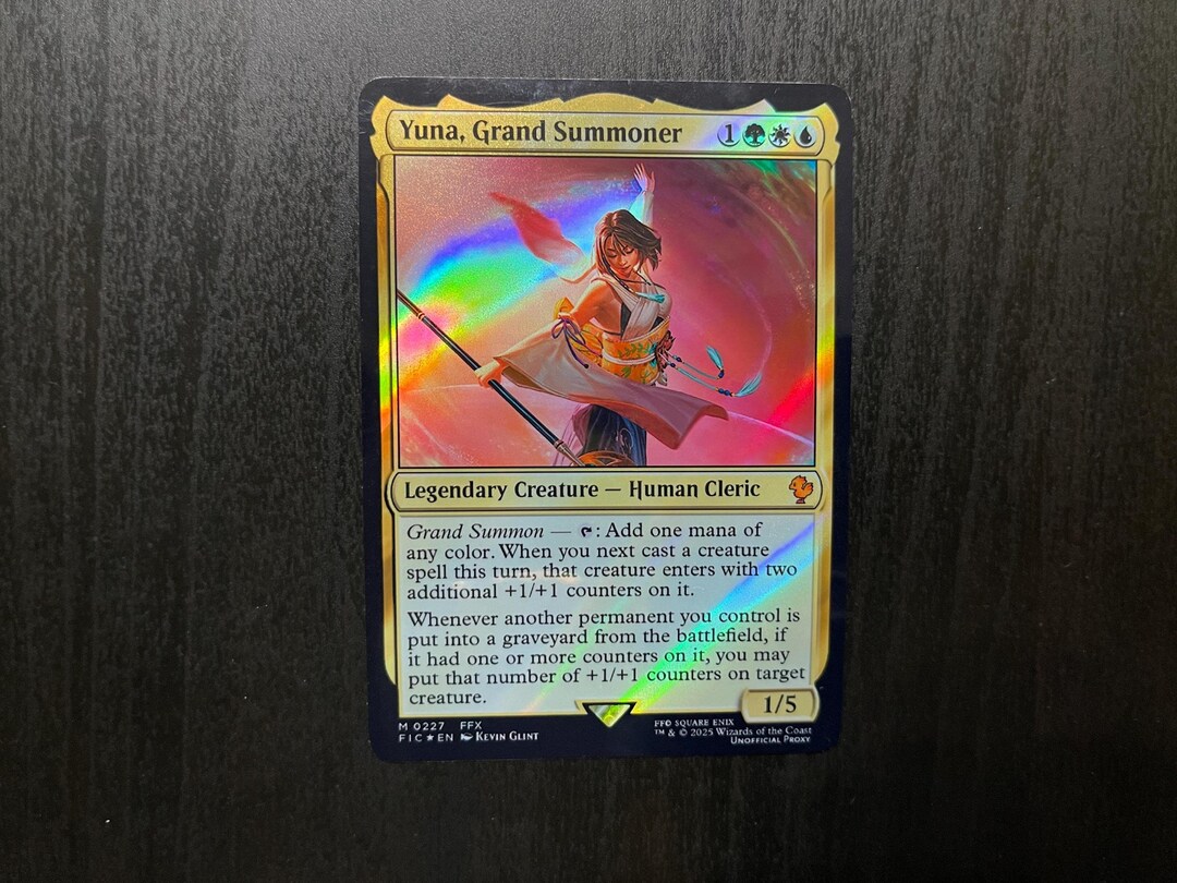 FF X MTG Holo Foil Proxy Card - Yuna, Grand Summoner (gold Border
