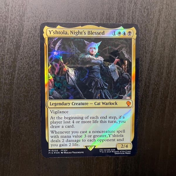 FF x MTG Holo Foil Proxy Card - Y'shtola, Night's Blessed (Gold Border) - Diagonal Rainbow Holo Foil Proxy Card - Gloss Finish -