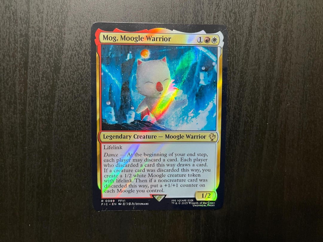 FF X MTG Holo Foil Proxy Card - Mog, Moogle Warrior (gold Border