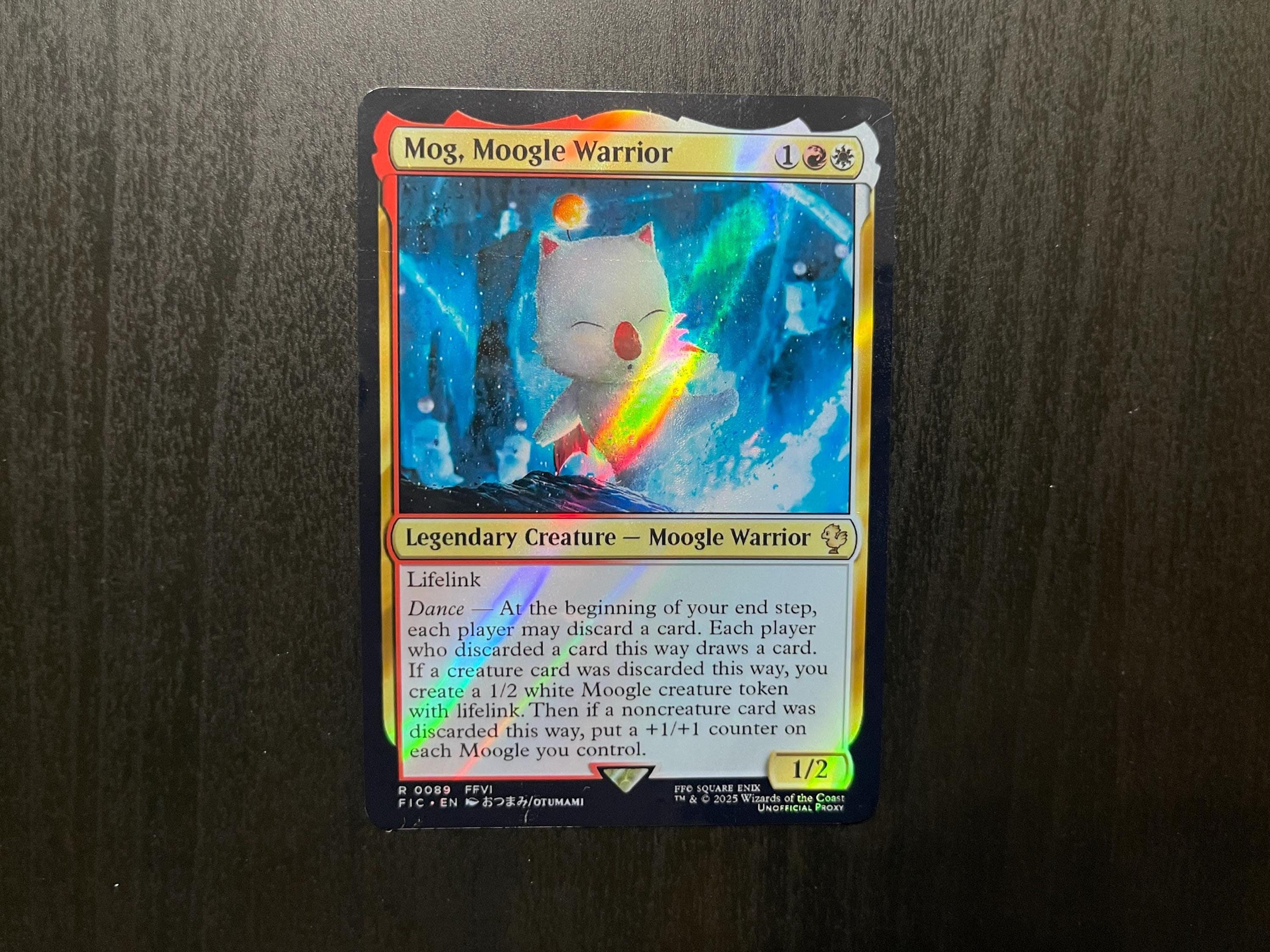 FF X MTG Holo Foil Proxy Card - Mog, Moogle Warrior (gold