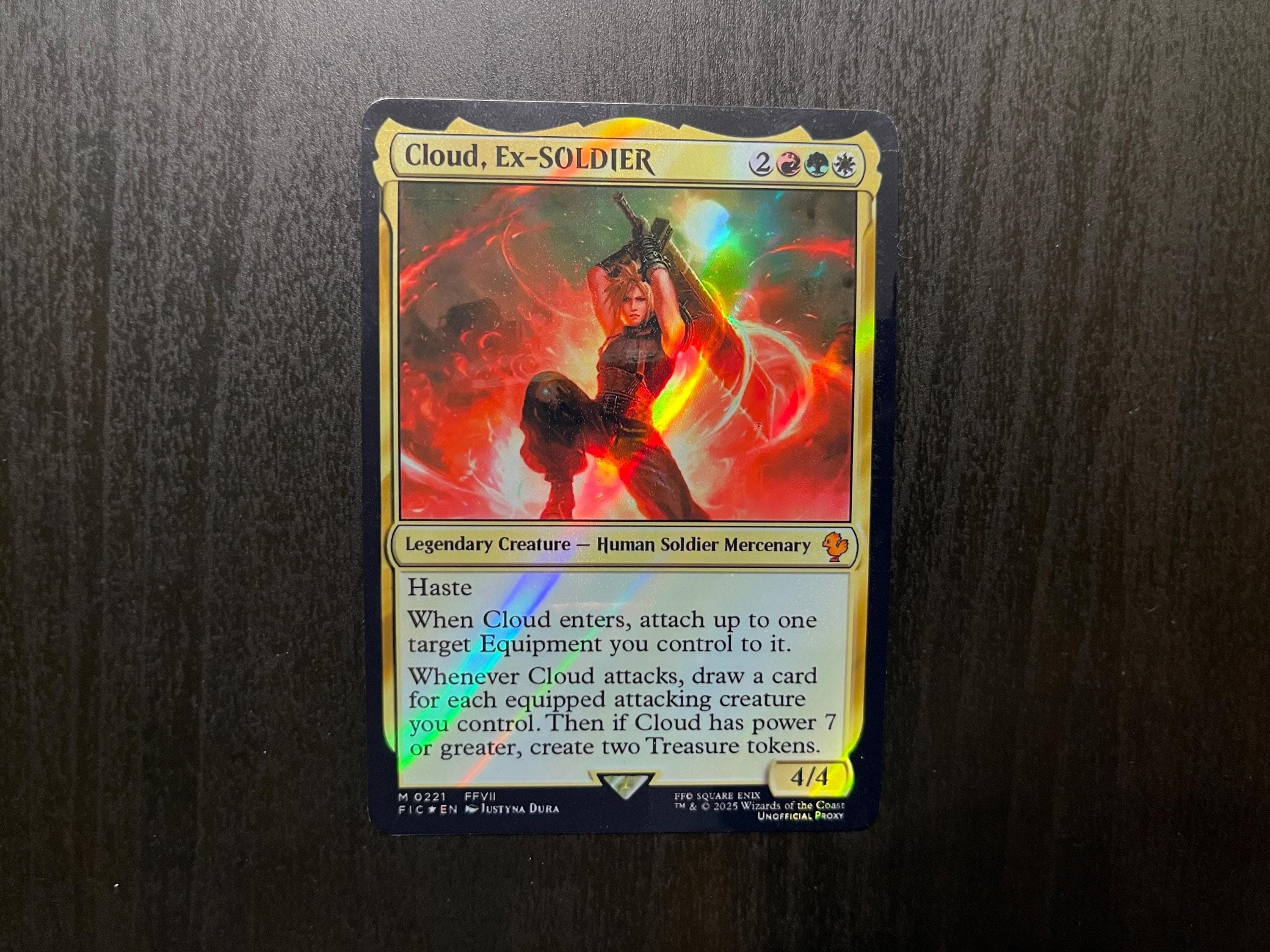 FF X MTG Holo Foil Proxy Card - Cloud, Ex-soldier (gold
