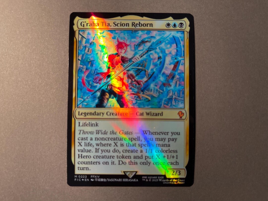 FF X MTG Diagonal Rainbow Holo Foil Proxy Card - G'raha Tia, Scion