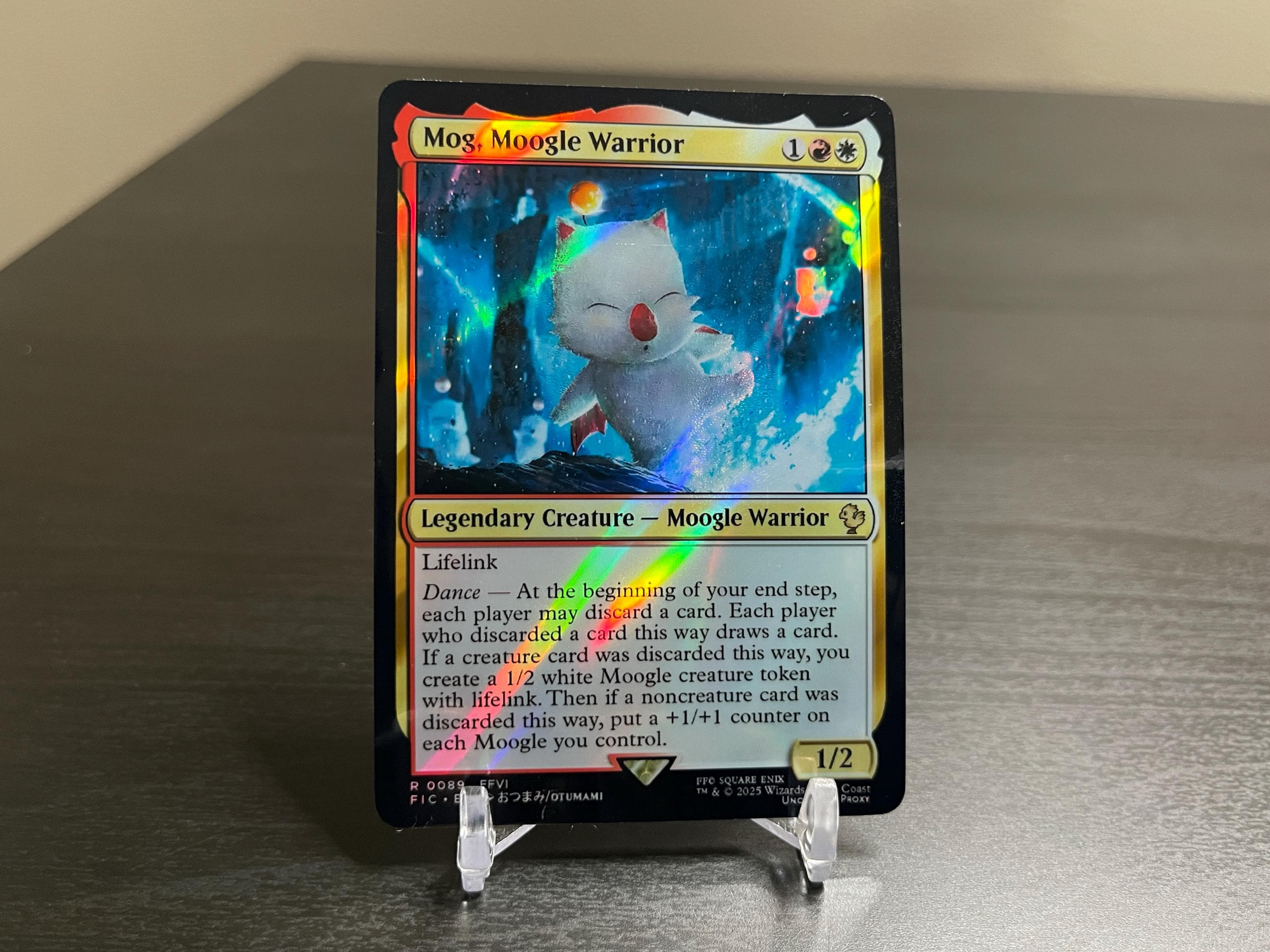 FF X MTG Holo Foil Proxy Card - Mog, Moogle Warrior (gold Border