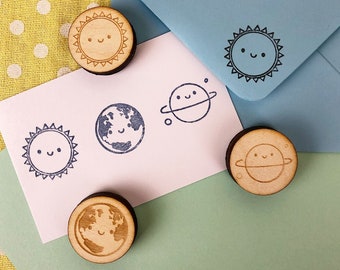 Kawaii Sonne, Planet & Erde Polymer Stempel