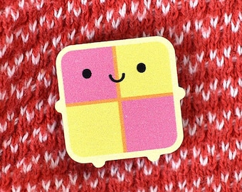 Battenberg Cake Kawaii Wooden Pin/Brooch