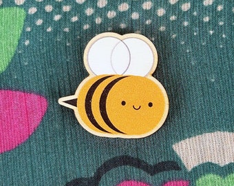 Happy Bumblebee Kawaii Wooden Pin/Brooch