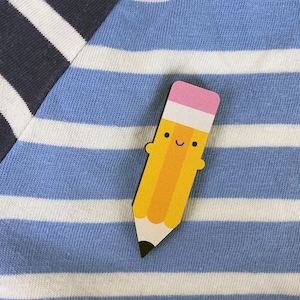Happy Pencil Kawaii Wooden Pin/Brooch