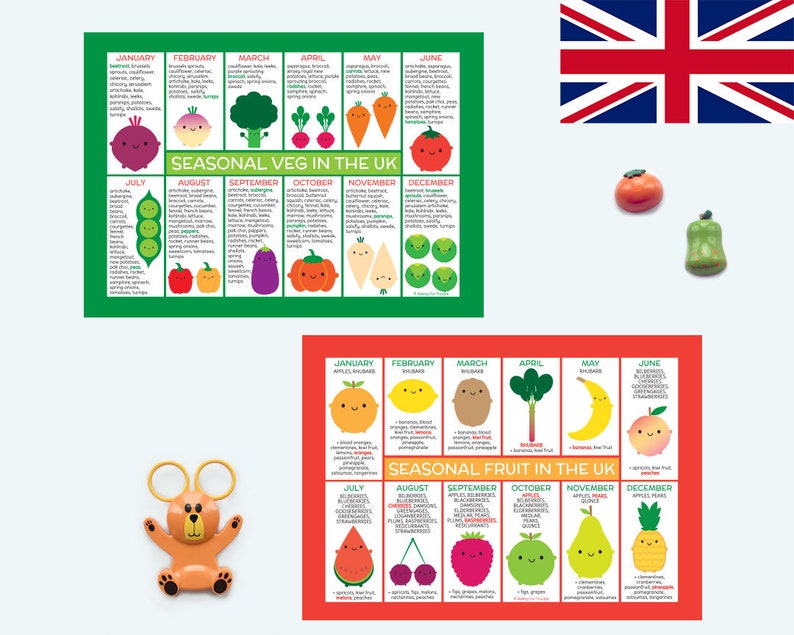 UK Seasonal Food Charts / Magnets Kawaii Fruit & Vegetables image 6