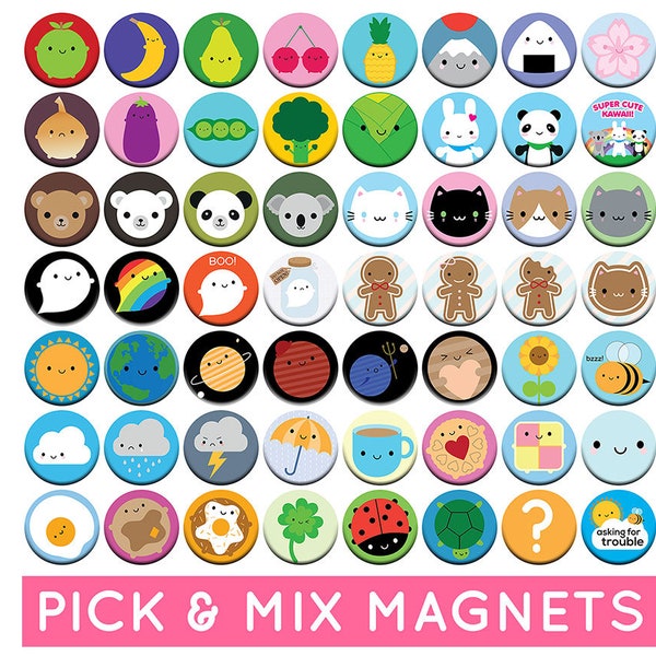 Pick & Mix Kawaii Fridge Magnets - choose any 2 or 4 designs