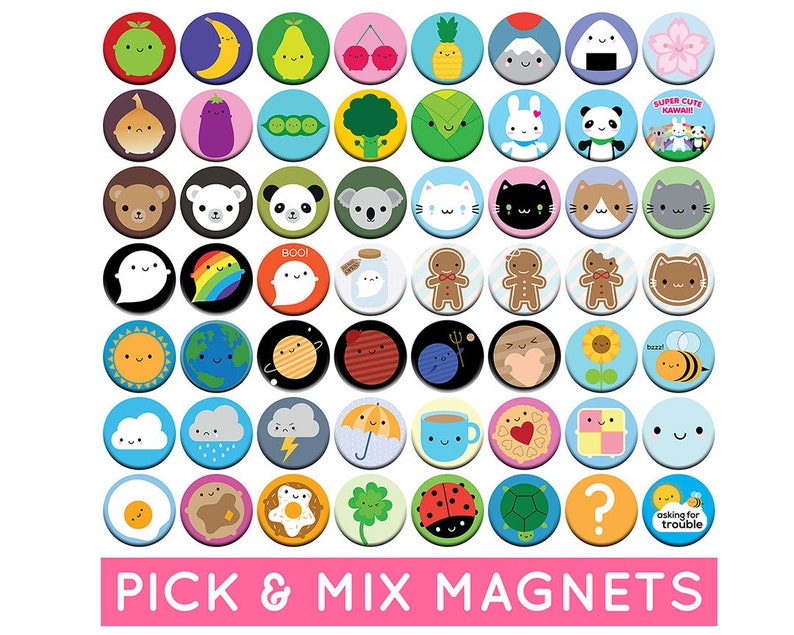 Pick & Mix Kawaii Fridge Magnets choose any 2 or 4 designs image 1
