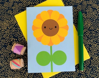 Carte Kawaii Tournesol heureux