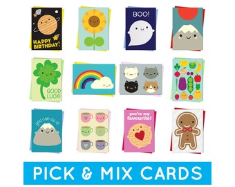 Pick & Mix Kawaii Cards - Anniversaire, Salutations, Félicitations, Bonne Chance