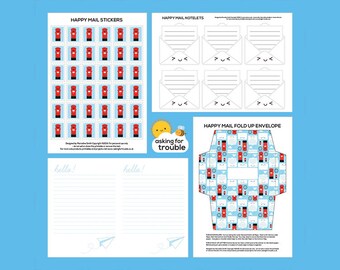 Happy Mail Kawaii Briefpapier Set - Printable Digital PDF