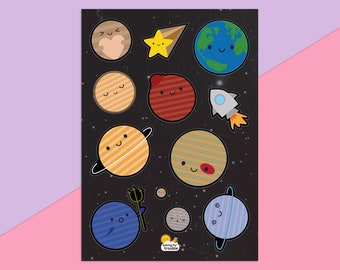 Kawaii Solar System Space Stickers
