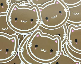 Cookie Cat Kawaii Gingerbread Vinyl Stickers For Christmas