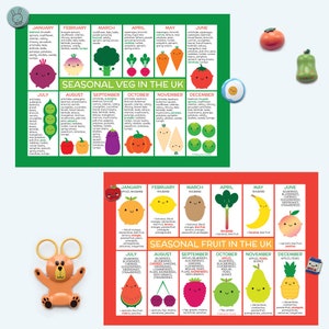Tableaux/aimants sur les aliments saisonniers du Royaume-Uni Fruits et légumes kawaii image 3