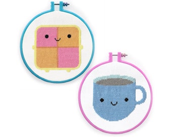 Ensemble de motifs de point de croix Kawaii Tea & Cake - TABLEAUX PDF