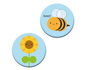 Kawaii Sunflower & Bumblebee Badges