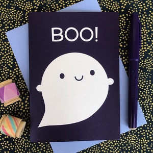 Boo Happy Ghost Kawaii Halloween Karte Bild 1