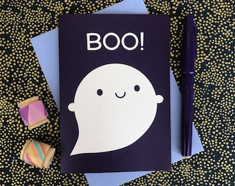 Huer! Carte d'Halloween Happy Ghost Kawaii