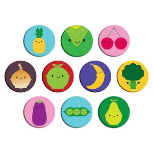Kawaii Fruit and Vegetables Badges image 1