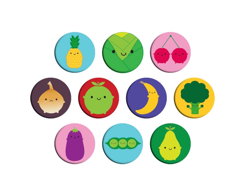 Kawaii Fruit and Vegetables Badges image 1