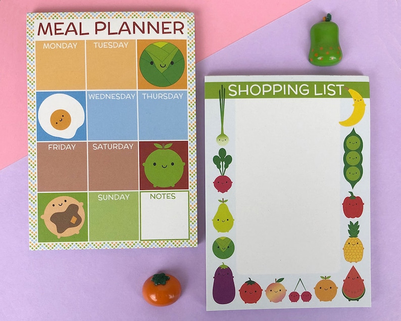 Kawaii Meal Planner & Shopping List Set of 2 Magnetic Fridge Pads image 9