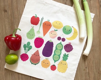 5 A Day Shopper Bag - Kawaii Fruit and Vegetables