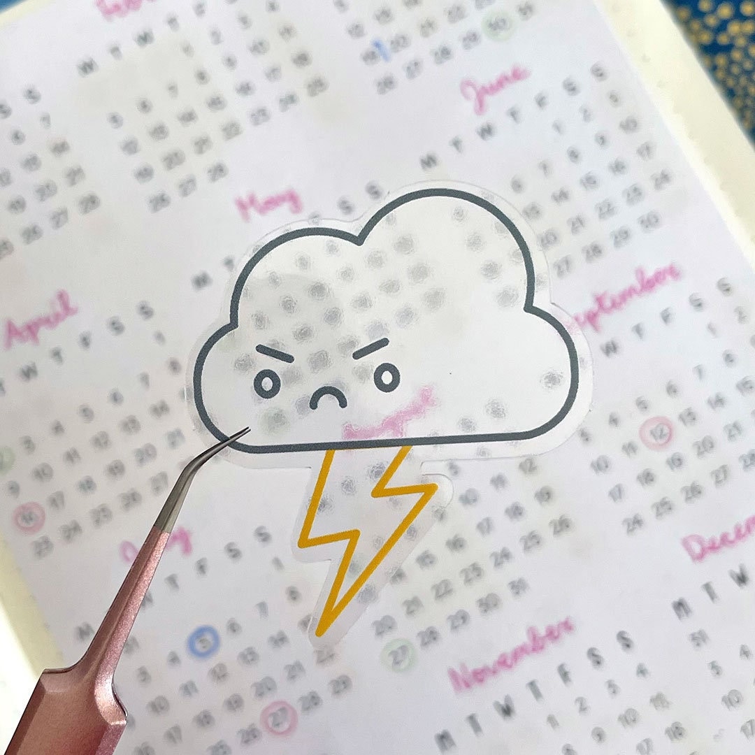 Thundercloud Sticker Kawaii Thunder Cloud Clear Vinyl Stickers - Etsy
