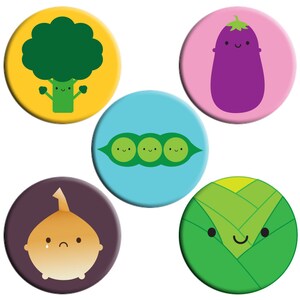 Kawaii Fruit and Vegetables Badges Set of 5 Vegetables