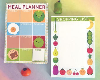 Kawaii Meal Planner & Shopping List - Set of 2 Magnetic Fridge Pads