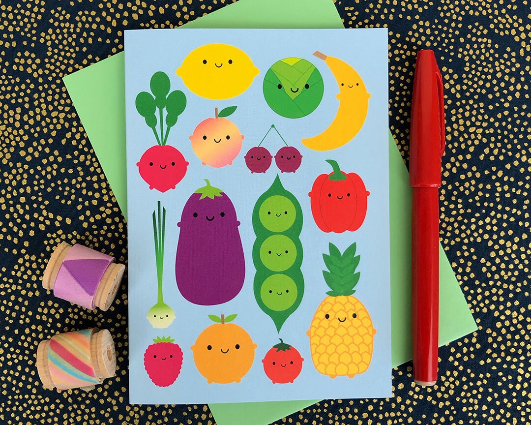 Kawaii Fruit \u0026 Vegetables Card - Etsy, image size:1080x864