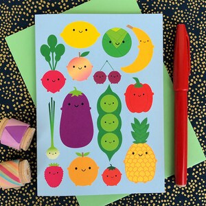 Carte de fruits et légumes kawaii