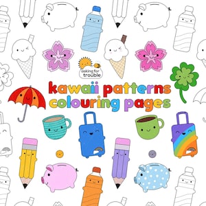 Pagine da colorare con motivi kawaii - PDF digitale