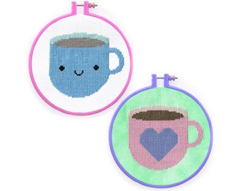 Kawaii Cup of Tea Cross Stitch Pattern - PDF CHART