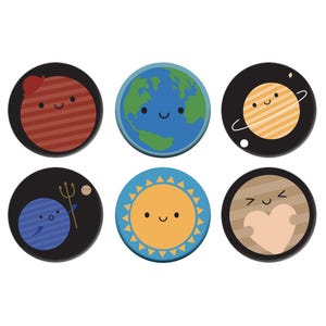Kawaii Solar System Badges - Planets in Space