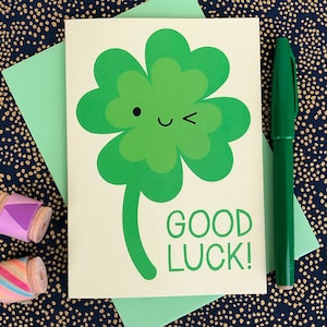 Good Luck Card - Kawaii Lucky Four Leaf Clover