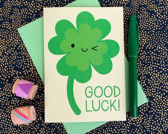 Good Luck Card - Kawaii Lucky Four Leaf Clover