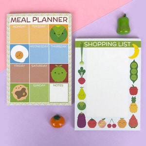 Kawaii Meal Planner & Shopping List Set of 2 Magnetic Fridge Pads image 1