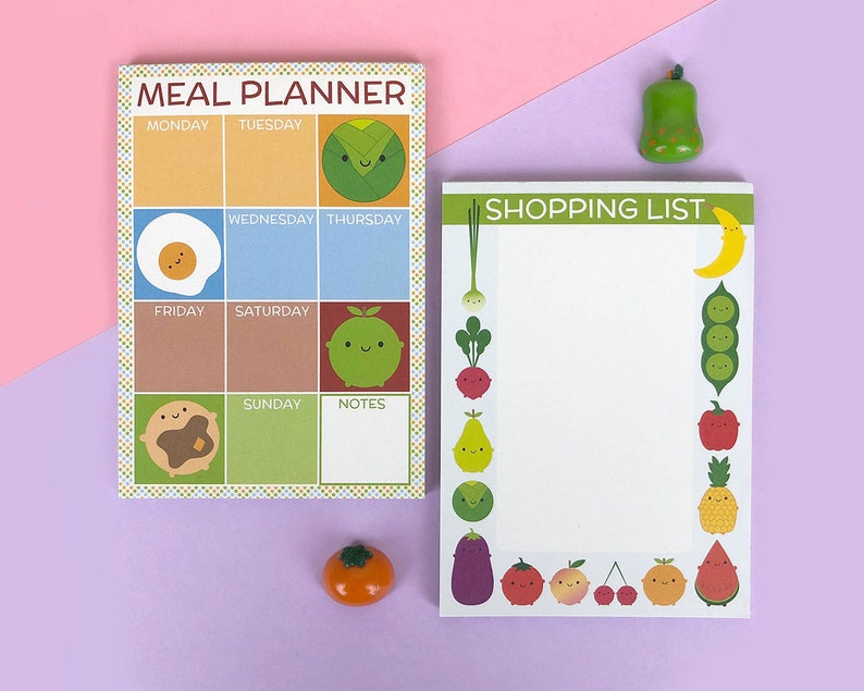 Kawaii Meal Planner & Shopping List Set of 2 Magnetic Fridge Pads image 1