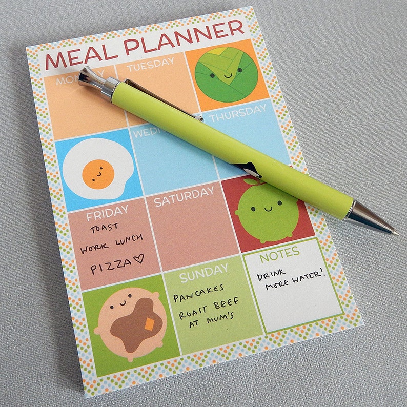 Kawaii Meal Planner & Shopping List Set of 2 Magnetic Fridge Pads image 2