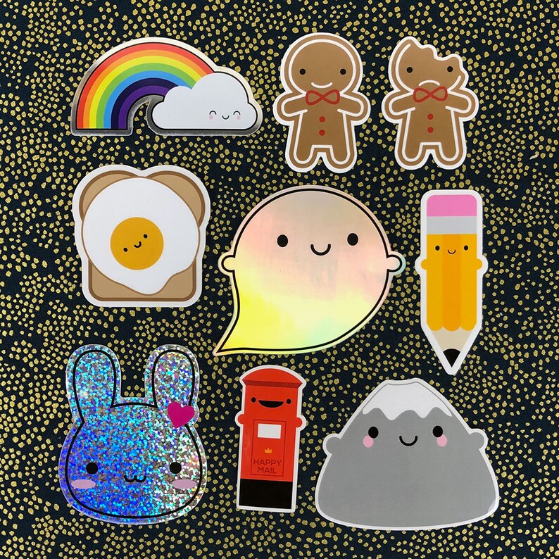 Holo Glitter Kawaii Bunny Vinyl Stickers Etsy