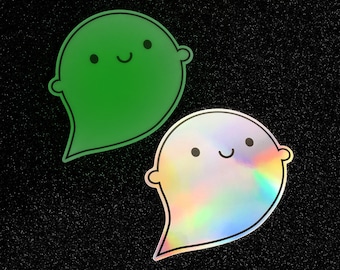 Halloween Kawaii Geist Vinyl Sticker - glow in the dark & holographic