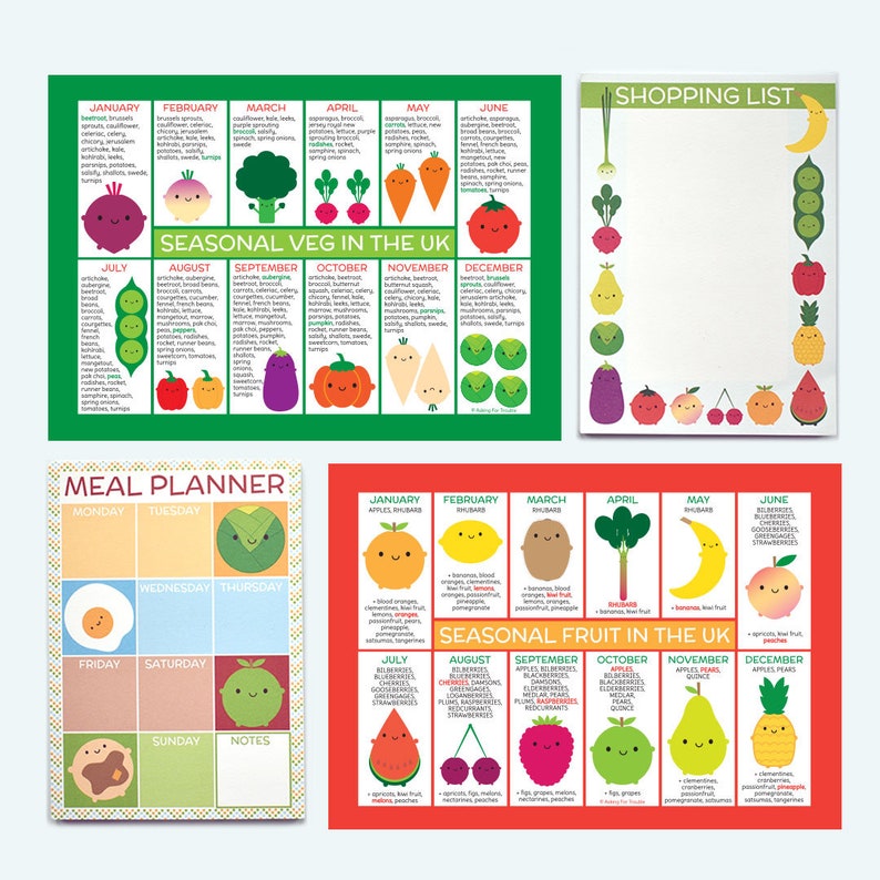 UK Seasonal Food Charts / Magnets Kawaii Fruit & Vegetables image 7