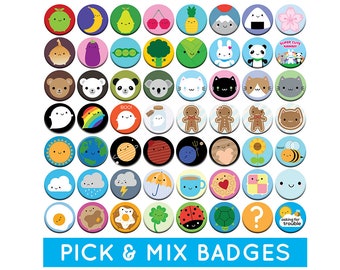 Pick & Mix Kawaii-Abzeichen – wählen Sie 2, 4, 10 oder 50 Designs
