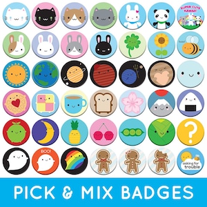 Choisissez et mélangez les badges Kawaii : 2, 4, 10 ou 50 modèles au choix