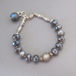 Mystic Moonstone Bracelet: Sterling Silver, Labradorite Accent - Bohemian Style